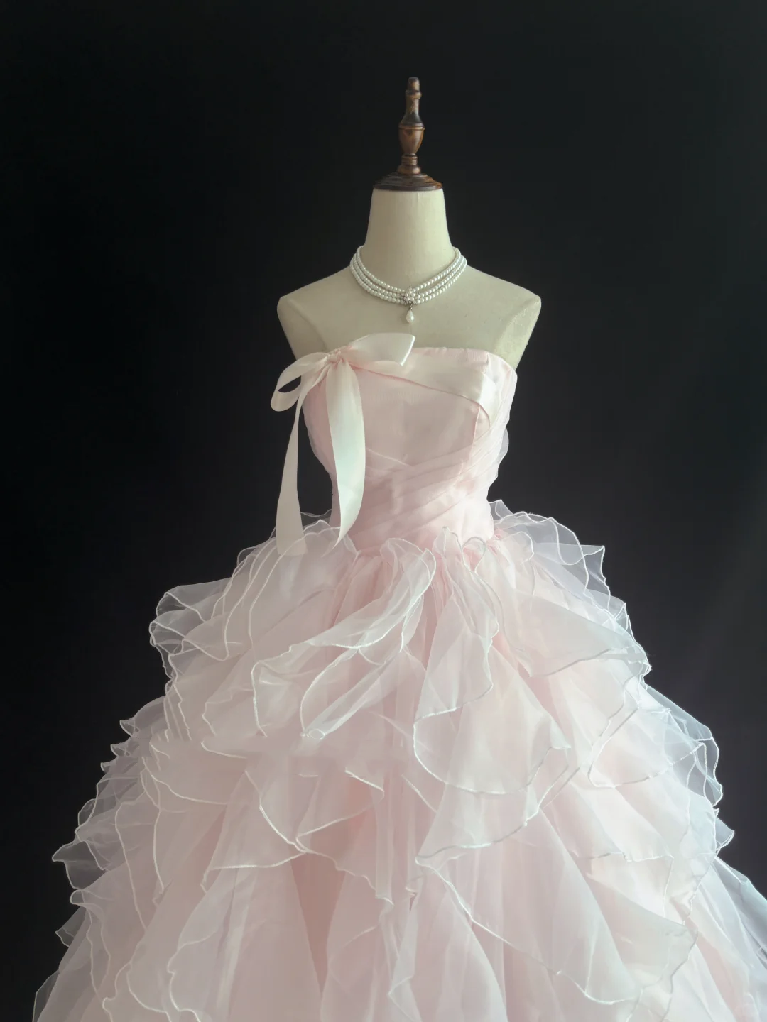 Blush Pink Strapless Youthful Voluminous Wavy Skirt Long Romantic Dress, Wedding Gown gh8017