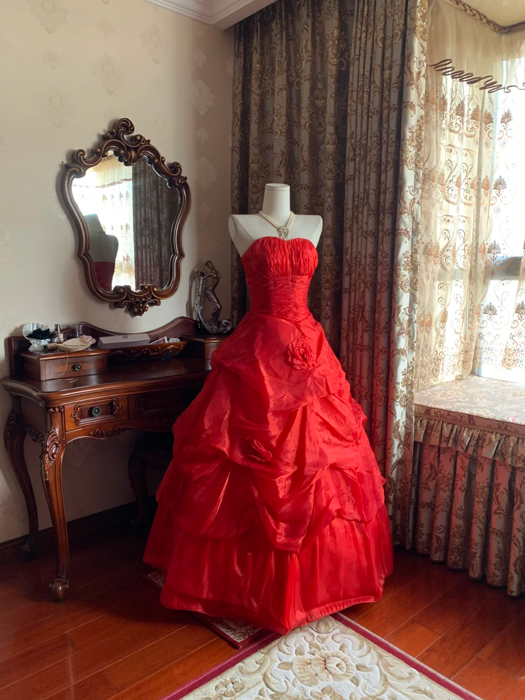 Red Strapless Waist-Cinched Voluminous Skirt Prom Dress, Birthday Ball Gown, Evening Party Gown gh7281