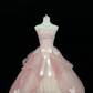 Blush Pink Strapless Printed Cinched Waist Voluminous Princess Skirt Romantic Dress, Wedding Gown gh7931