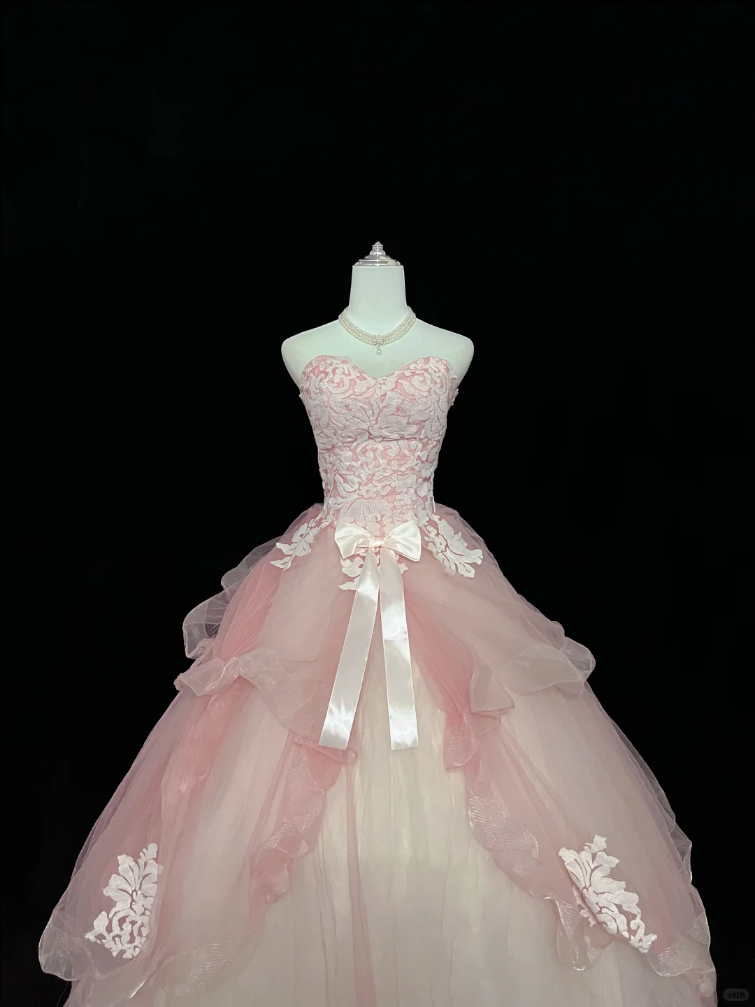Blush Pink Strapless Printed Cinched Waist Voluminous Princess Skirt Romantic Dress, Wedding Gown gh7931