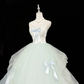 Light Blue Spaghetti Strap Cinched Waist Voluminous Skirt Long Romantic Dress, Wedding Gown gh7883