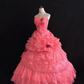 Watermelon Pink Strapless Romantic Gown, Cinched Waist, Fluffy Tiered Cake Skirt, Wedding Dress & Bridal Gown gh8191