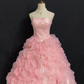 Romantic Gown With Pink Spaghetti Straps, Cinched Waist & Lovely Voluminous Tiered Cake Skirt, Wedding Dress & Bridal Gown gh8282