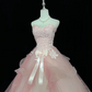 Blush Pink Strapless Printed Cinched Waist Voluminous Princess Skirt Romantic Dress, Wedding Gown gh7931