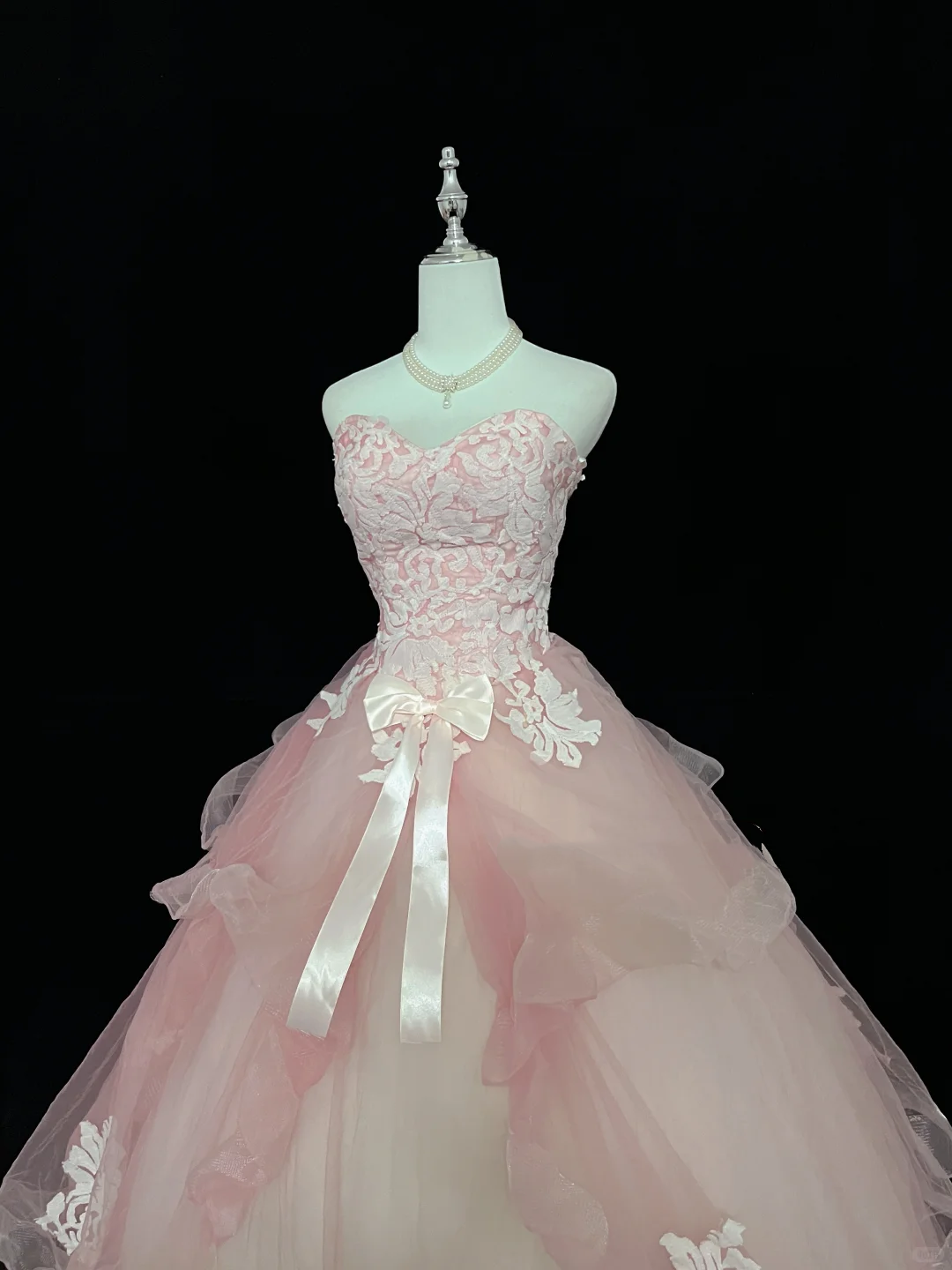 Blush Pink Strapless Printed Cinched Waist Voluminous Princess Skirt Romantic Dress, Wedding Gown gh7931