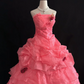 Watermelon Pink Strapless Romantic Gown, Cinched Waist, Fluffy Tiered Cake Skirt, Wedding Dress & Bridal Gown gh8191