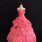 Watermelon Pink Strapless Romantic Gown, Cinched Waist, Fluffy Tiered Cake Skirt, Wedding Dress & Bridal Gown gh8191