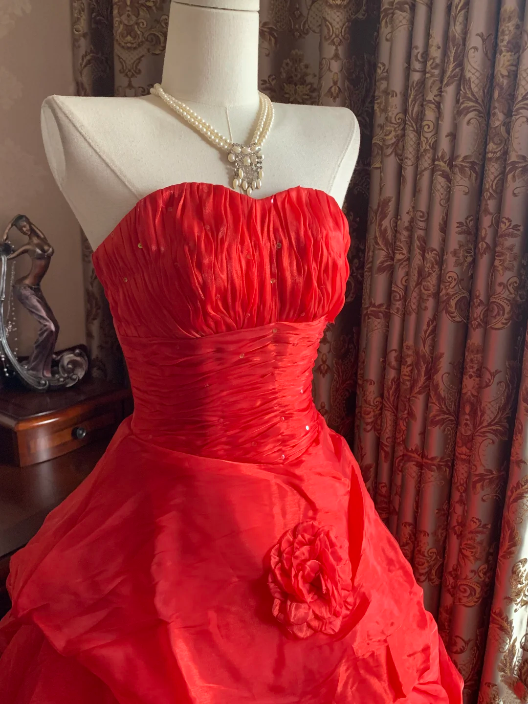Red Strapless Waist-Cinched Voluminous Skirt Prom Dress, Birthday Ball Gown, Evening Party Gown gh7281