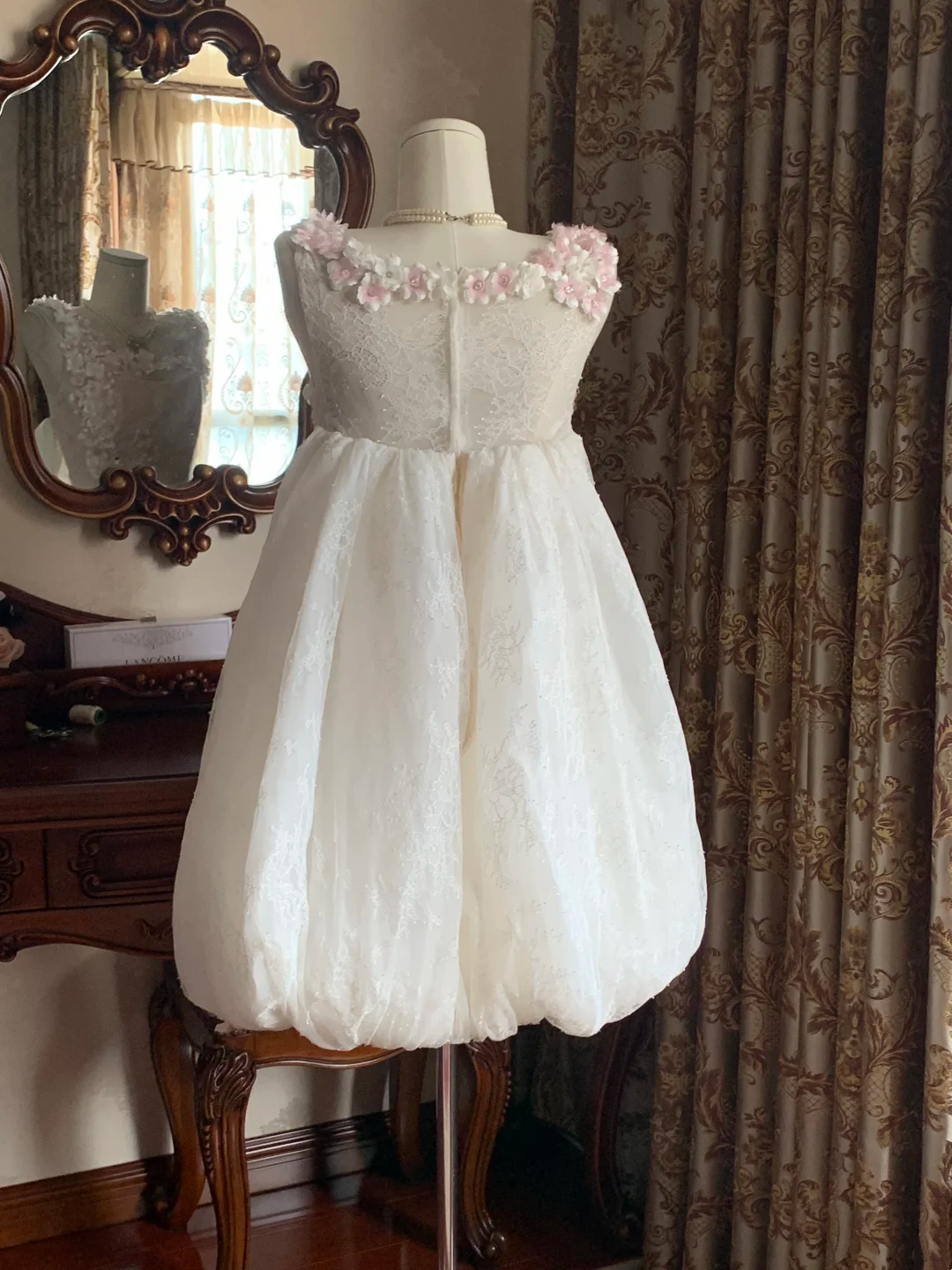 White Spaghetti Strap Puffy Bud Skirt Prom Dress, Birthday Gown gh7252