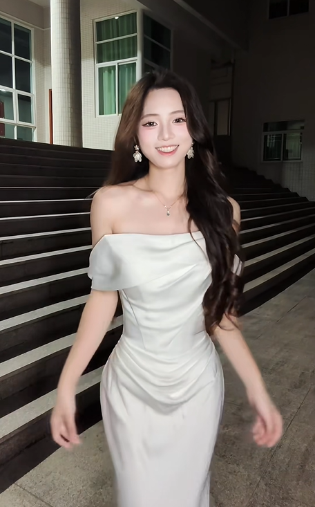 White Off-Shoulder Waist-Cinched Fitted Minimalist Elegant Evening Dress, Fairy Gown, Romantic Gown gh7479