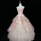 Blush Pink Strapless Printed Cinched Waist Voluminous Princess Skirt Romantic Dress, Wedding Gown gh7931