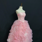 Romantic Gown With Pink Spaghetti Straps, Cinched Waist & Lovely Voluminous Tiered Cake Skirt, Wedding Dress & Bridal Gown gh8282