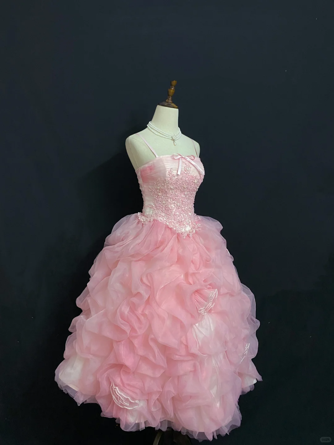 Romantic Gown With Pink Spaghetti Straps, Cinched Waist & Lovely Voluminous Tiered Cake Skirt, Wedding Dress & Bridal Gown gh8282