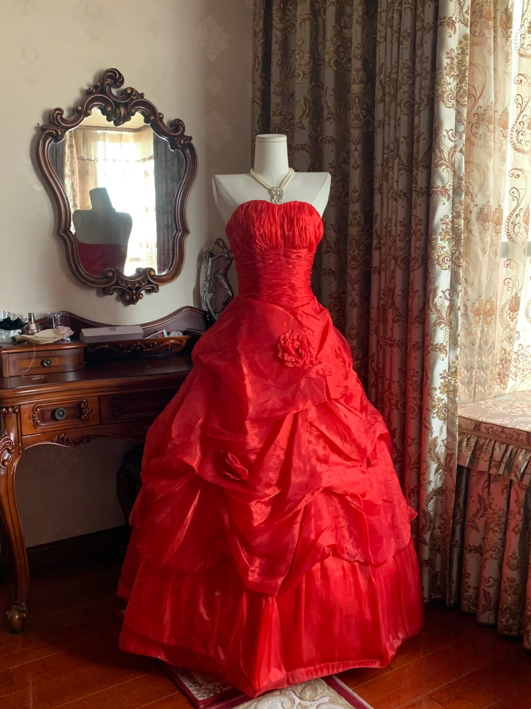 Red Strapless Waist-Cinched Voluminous Skirt Prom Dress, Birthday Ball Gown, Evening Party Gown gh7281