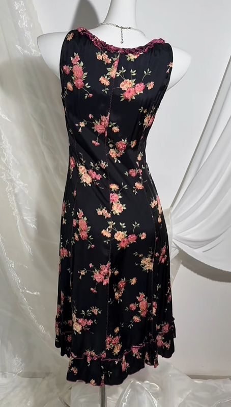Sexy Vintage Short Prom & Evening Party Dress, Black Base With Pink Print, Sleeveless, Fitted Waist Slim Silhouette gh8566