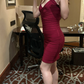 Burgundy Vintage Sexy Fitted Waist Slim Bodycon Prom & Evening Party Dress gh8401
