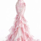 ✨Girlhomeshops-Pink Sweetheart Mermaid Evening Dress with 3D Floral Appliques & Ruffle Hem gh10307