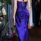 Purple Vintage Prom Dress Double Spaghetti Straps V Neck Rhinestone Beaded Satin Long Evening Gown gh9607