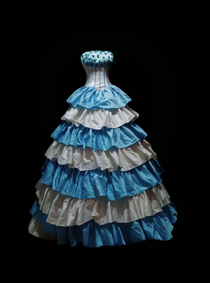 Light Blue Strapless Waist-Cinching Tiered Cake Skirt Prom Gown, Evening Formal Dress gh7329