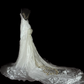 White Spaghetti Strap Waist-Cinching Fitted Sequin Elegant Long Train Party & Evening Gown gh7148
