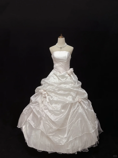 White Satin Strapless Romantic Gown with Fitted Waist and Voluminous Princess Skirt, Wedding Dress & Bridal Gown gh8192