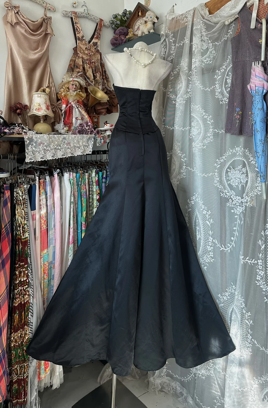 Black Strapless Corset Fitted Mermaid Hem Prom Dress, Formal Evening Gown gh7209