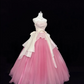 White Strapless Cinched Waist Peach Pink Voluminous Skirt Romantic Dress, Wedding Gown gh7932