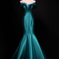 Peacock Green Off-Shoulder Waist-Cinched Fitted Luxury Satin Sexy Long Evening Dress, Fairy Gown, Romantic Gown gh7473