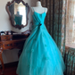Lake Blue Spaghetti Strap Waist-Cinched Voluminous Skirt Prom Dress, Evening Ball Gown, Birthday Party Gown gh7282