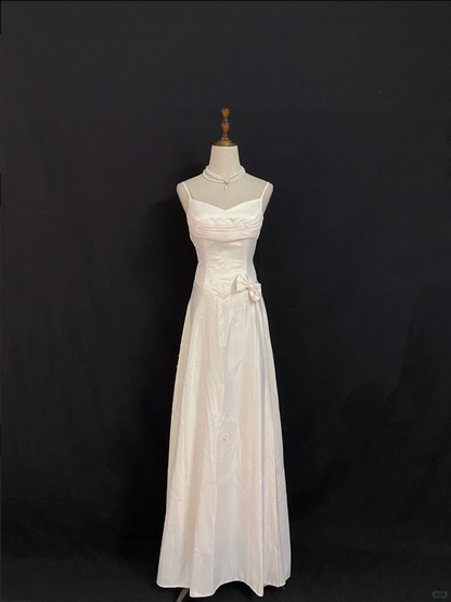 Blush Pink Spaghetti Strap Long Romantic Gown, Waist Slimming Design, Elegant Minimalist Style, Wedding Dress & Bridal Gown gh8283