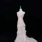 Blush Pink Halter Cinched Waist Fitted Ruffle Hem Long Romantic Dress, Wedding Gown gh7972