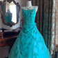 Lake Blue Spaghetti Strap Waist-Cinched Voluminous Skirt Prom Dress, Evening Ball Gown, Birthday Party Gown gh7282