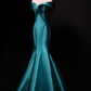 Peacock Green Off-Shoulder Waist-Cinched Fitted Luxury Satin Sexy Long Evening Dress, Fairy Gown, Romantic Gown gh7473