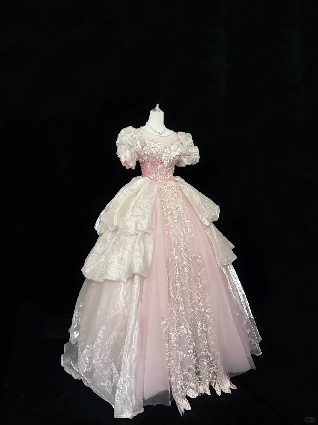 Blush Pink Puff Sleeves Cinched Waist Palace Style Voluminous Skirt Long Romantic Dress, Wedding Gown gh7847