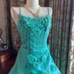 Lake Blue Spaghetti Strap Waist-Cinched Voluminous Skirt Prom Dress, Evening Ball Gown, Birthday Party Gown gh7282