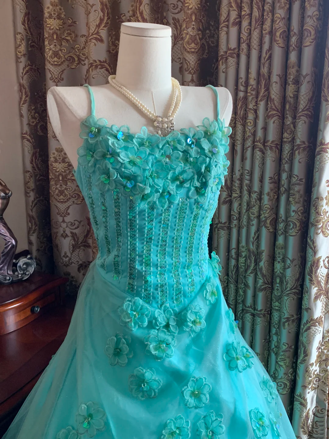 Lake Blue Spaghetti Strap Waist-Cinched Voluminous Skirt Prom Dress, Evening Ball Gown, Birthday Party Gown gh7282