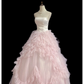 Blush Pink Simple Strapless Long Romantic Wedding Dress, Cinched Waist, Voluminous Princess Skirt gh8333