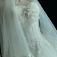 Off-White Strapless Romantic Gown, Lace Fabric, Cinched Waist, Voluminous Tiered Vintage Skirt, Wedding Dress gh8107