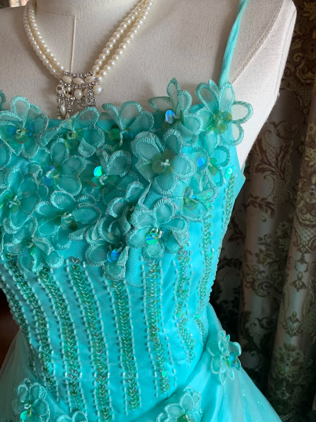 Lake Blue Spaghetti Strap Waist-Cinched Voluminous Skirt Prom Dress, Evening Ball Gown, Birthday Party Gown gh7282