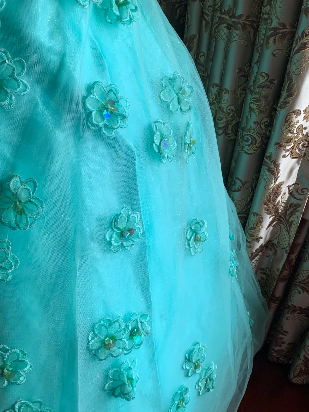 Lake Blue Spaghetti Strap Waist-Cinched Voluminous Skirt Prom Dress, Evening Ball Gown, Birthday Party Gown gh7282