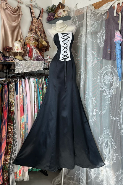 Black Strapless Corset Fitted Mermaid Hem Prom Dress, Formal Evening Gown gh7209