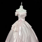 Blush Pink Satin Off-the-Shoulder Cinched Waist Voluminous Princess Skirt Romantic Dress, Wedding Gown gh7884