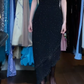 Black Vintage Prom Dress Halter Deep V Neck Starry Hand Beaded Bodycon Asymmetrical Ruffle Midi Evening Gown gh9615