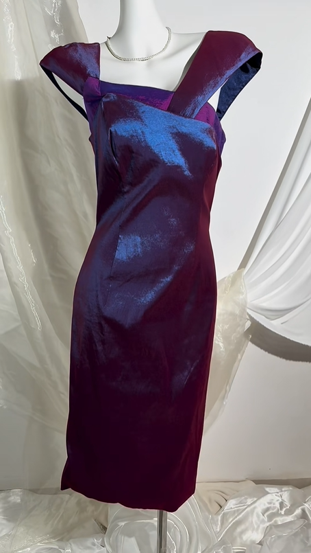 Sexy Vintage Blue Purple Satin Spaghetti Strap Prom & Evening Party Dress, Fitted Waist Bodycon Silhouette gh8564