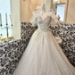 Ivory Strapless Gown with Silver Decorations, Cinched Waist, Voluminous Skirt, Long Romantic Dress, Wedding Gown gh7792