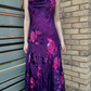 Purple Vintage Printed Cowl Neck Fitted Waist Slim Long Prom & Evening Party Dress gh8441