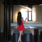 Women Vintage Red Strapless Homecoming Dress Front Button Fitted Ruffle Hem Short Party Dress gh9418