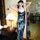 Navy Blue Spaghetti Strap Vintage Slim Fit Sexy Long Prom Gown, Evening Party Dress gh8358