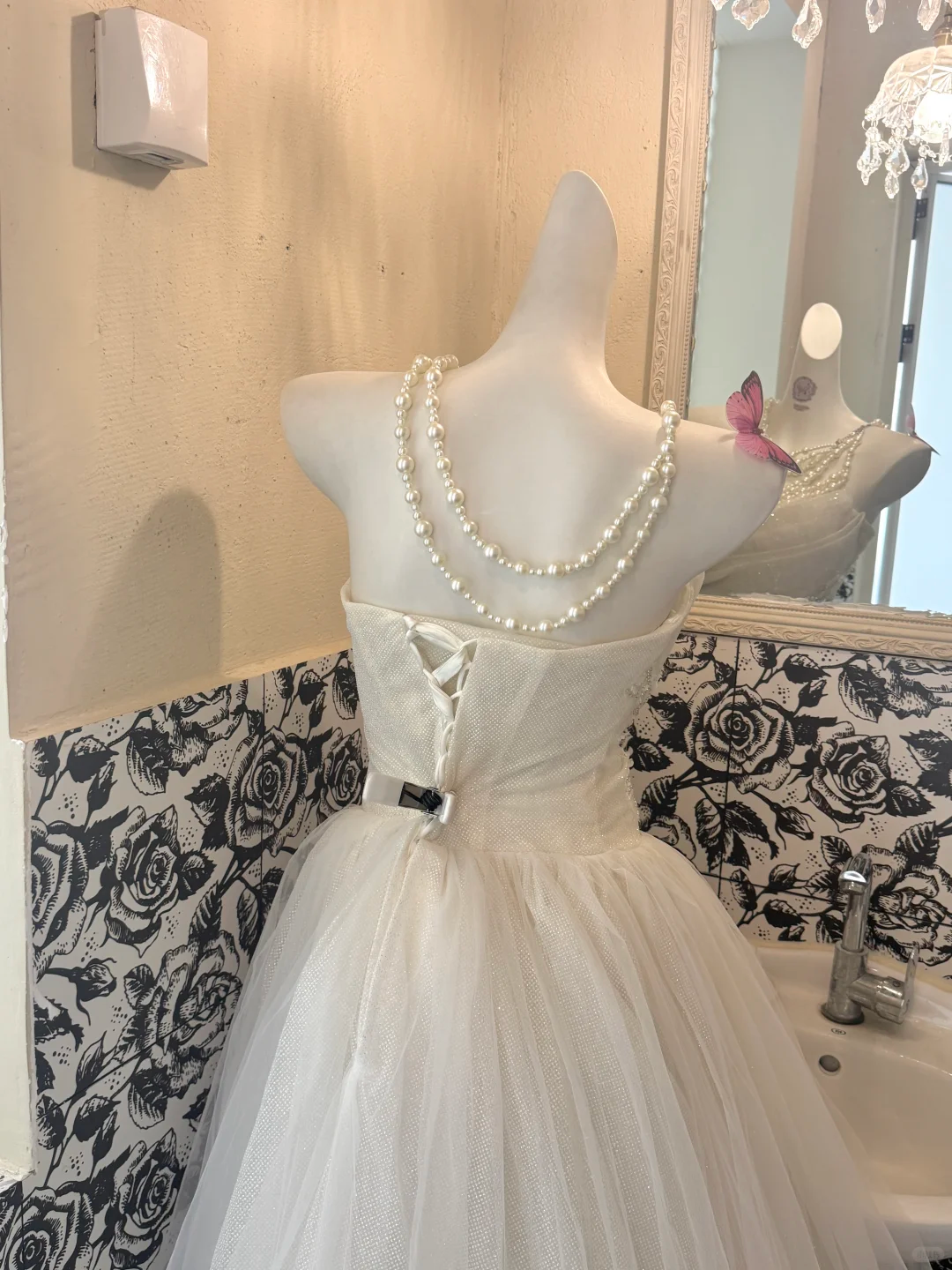 White Strapless Waist-Cinched Voluminous Princess Skirt Long Romantic Dress, Wedding Gown gh7657