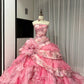 Pink Floral Beaded Long Tulle Ball Gown 16th Birthday Dress Quinceanera Dress gh4736